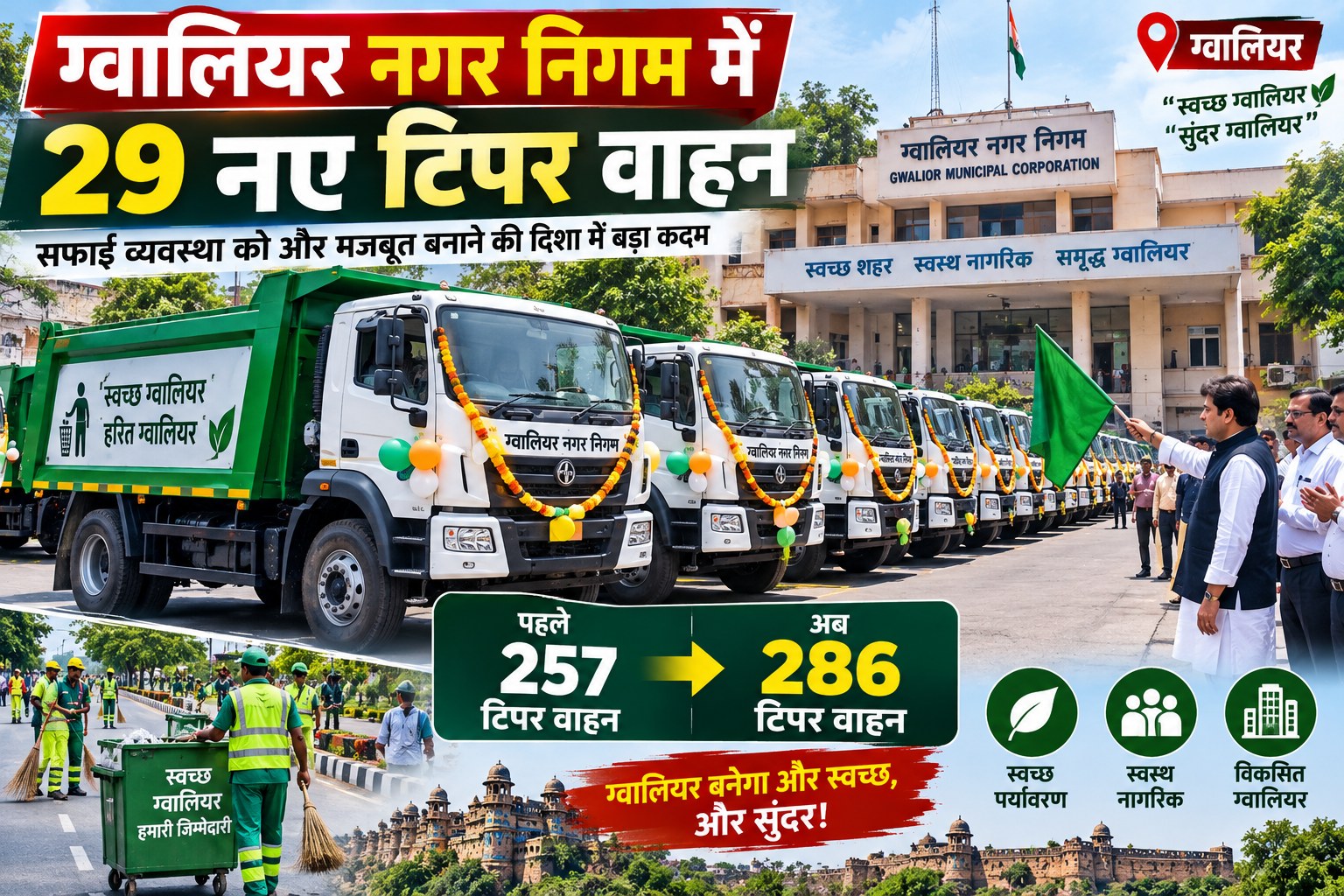 नगर निगम में 29 नए टिपर वाहन जोड़कर सफाई व्यवस्था को सुदृढ़ किया जाएगा