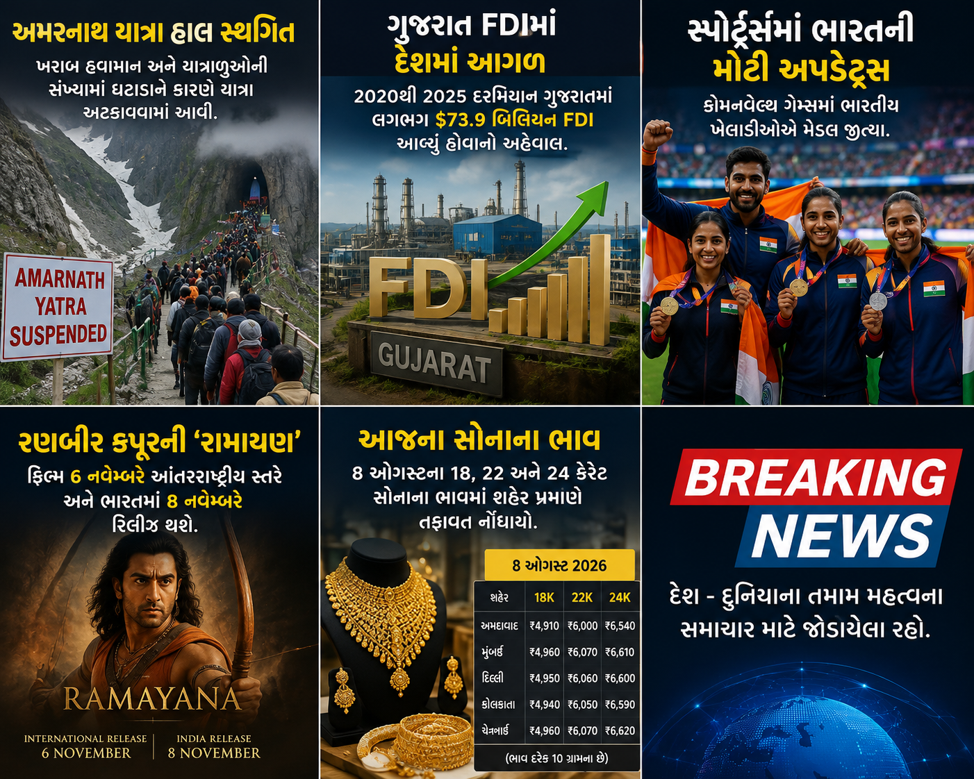 અમરનાથ યાત્રા ખરાબ હવામાનને કારણે સ્થગિત, ગુજરાત FDIમાં દેશમાં મોખરે