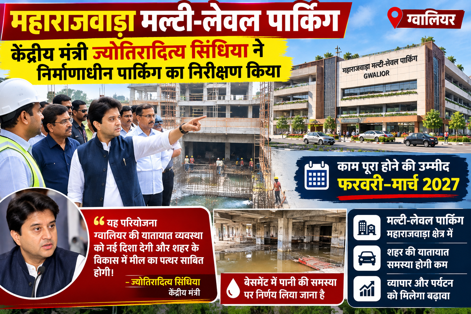 केंद्रीय मंत्री ज्योतिरादित्य सिंधिया ने महाराजवाड़ा मल्टी-लेवल पार्किंग का निरीक्षण किया